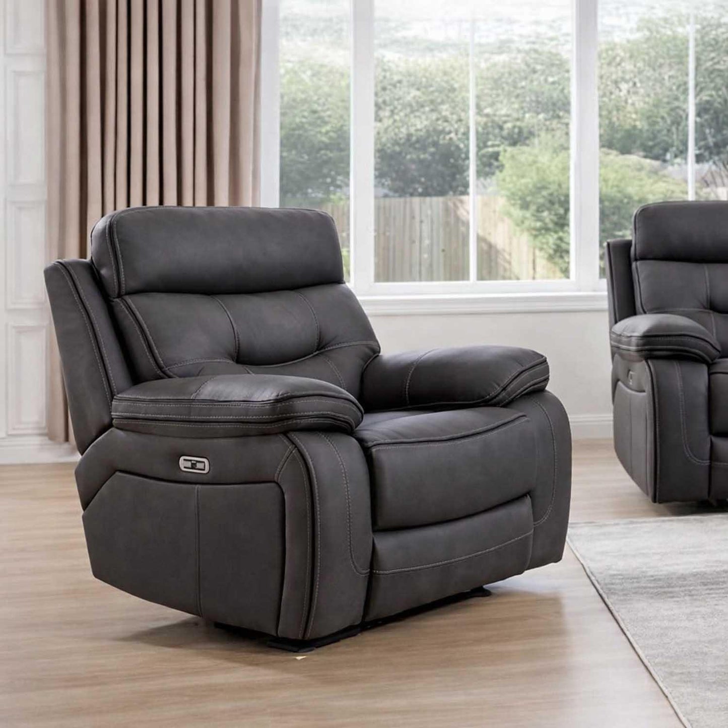 Renzo Grey Electric Recliner Sofa Suite 2 Seater + 2 Armchairs USB