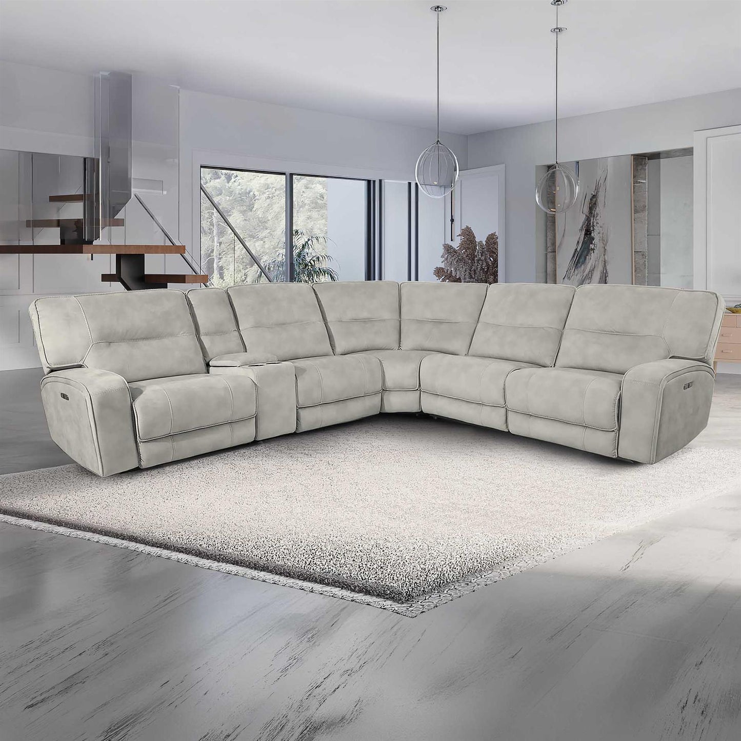 Caleb Power Electric Reclining Corner Sofa 5 Seater Aspen Latte USB