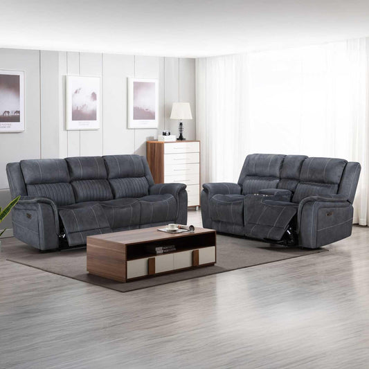 Cassandra 3 + 2 Electric Recliner Sofa Set Grey Fabric USB