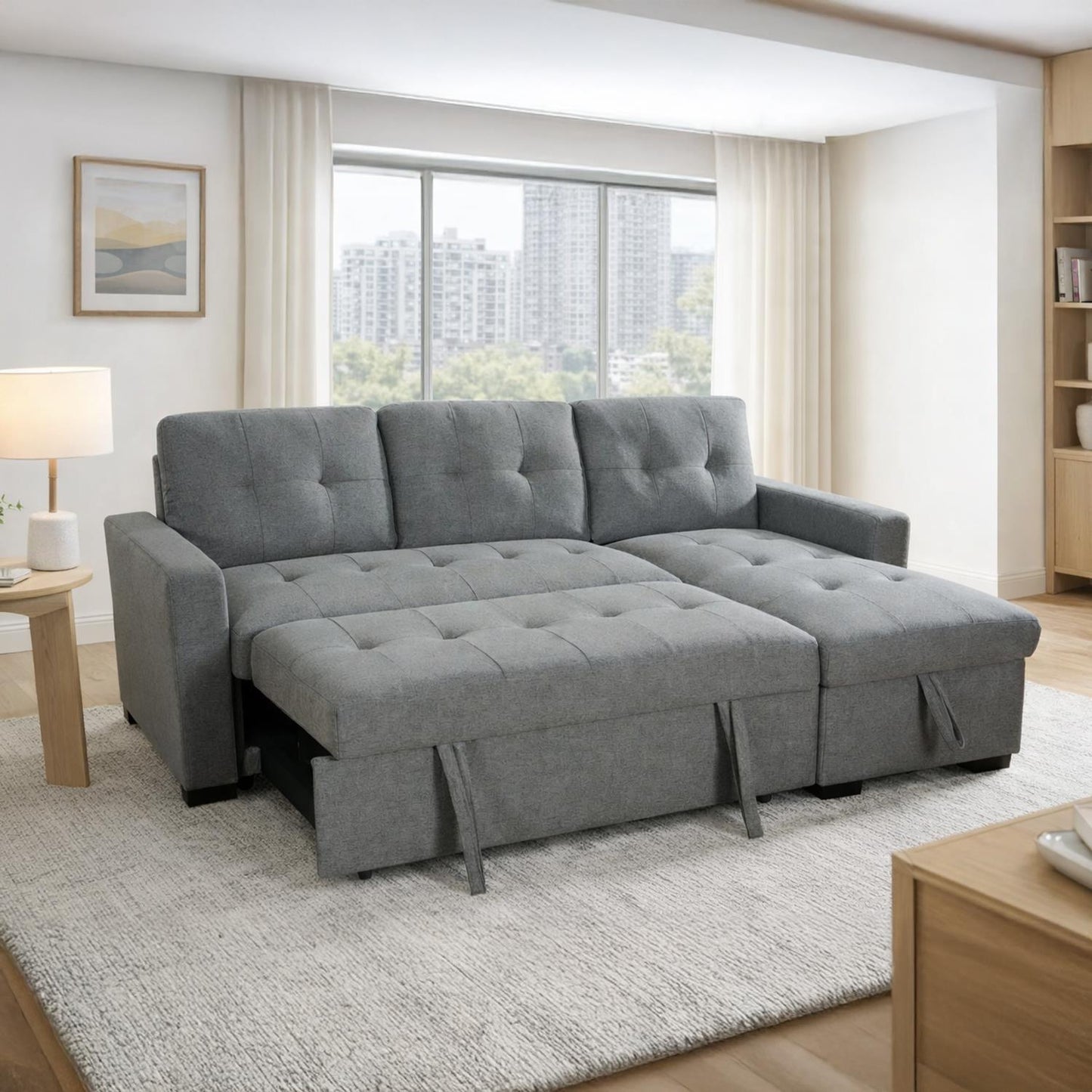 Arden Grey 3 Seater L Shaped Universal Sofa Bed With Storage Living Room
