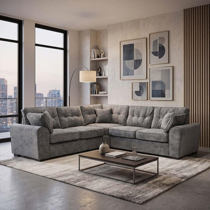 Montford Grey Fabric 5 Seater L Shaped Corner Sofa