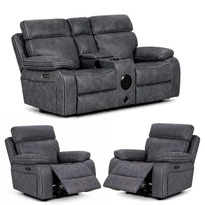 Tokyo LeatherAire Grey 2 + 1 + 1 Electric Recliner Sofas