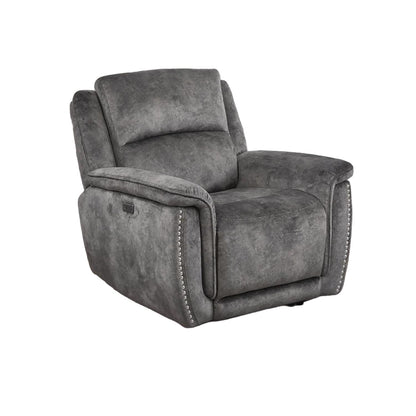 Mendoza Grey Plush Velvet Electric Reclining 3 Piece Sofa Suite 3 1 1