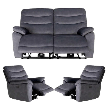 Tilly Electric Reclining 3 Piece Sofa Suite 2 + 1 + 1 Charcoal