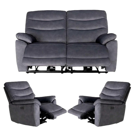 Tilly Electric Reclining 3 Piece Sofa Suite 2 + 1 + 1 Charcoal