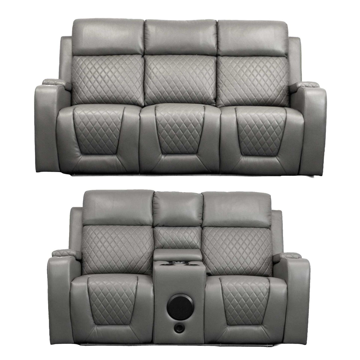 Felix Black or Grey Leather Electric Reclining Sofa Suite USB Cup Holder