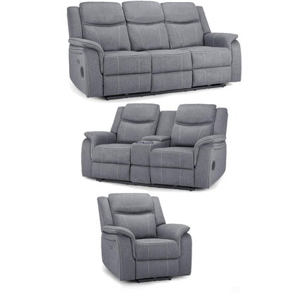 Orlando Grey Fabric 3 Piece Sofa Suite Electric Reclining USB 3 + 2 + 1