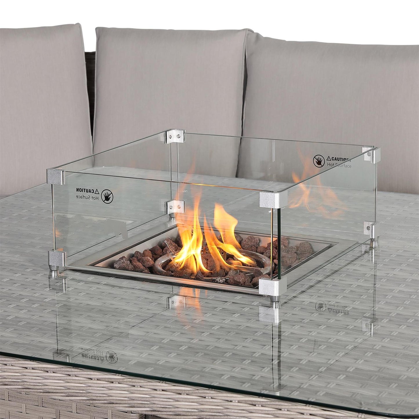 Rattan Garden Corner Sofa Set with Rising Fire Pit Table & Bench