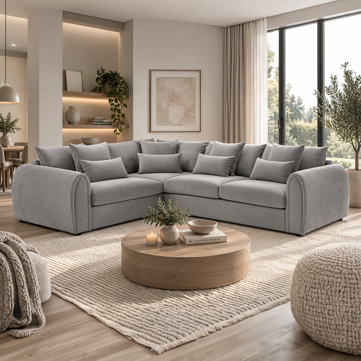Mercer 4 Seater Velvet Corner Sofa LHF or RHF Grey or Mocha