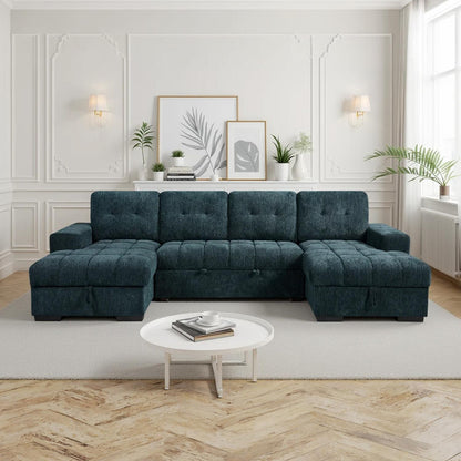 Luna U Shaped Sofa Bed Dual Storage Chaise Beige Grey or Teal