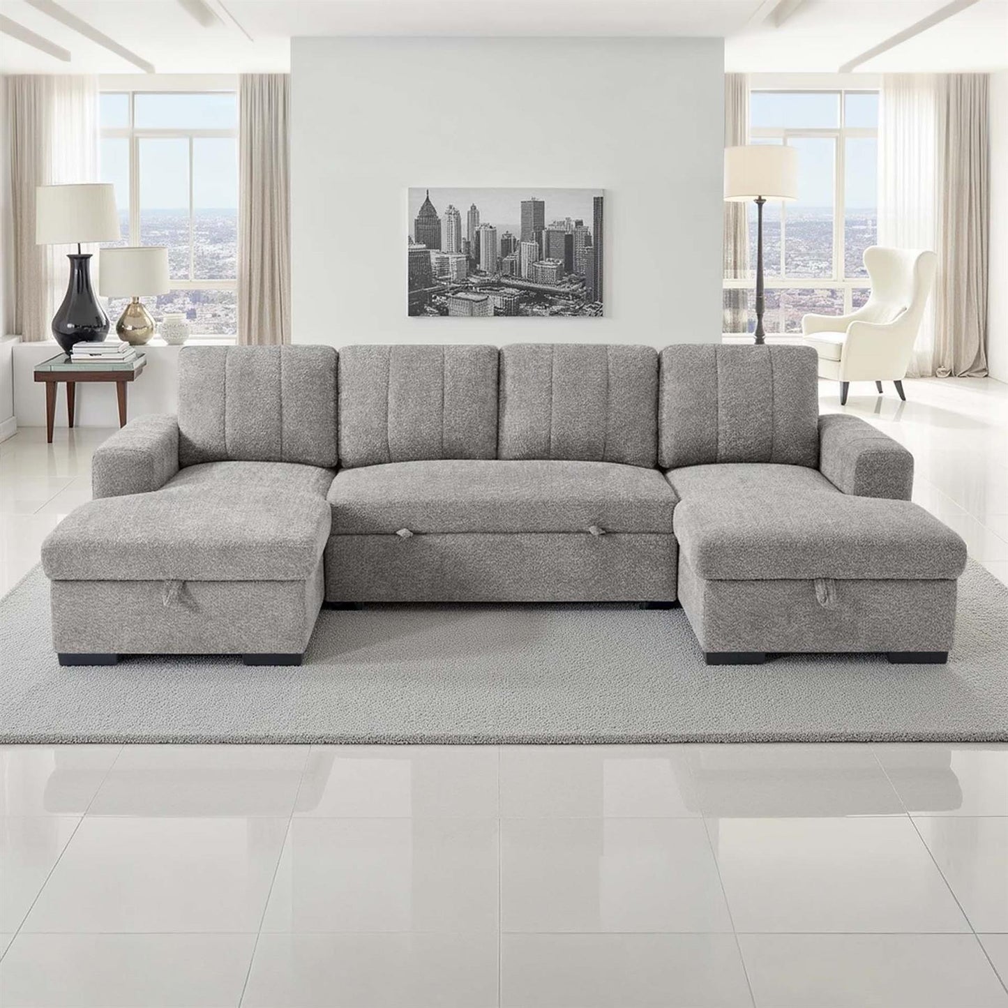 Comaro U Shaped Sofa Bed 5 Seater with Twin Storage Chaises