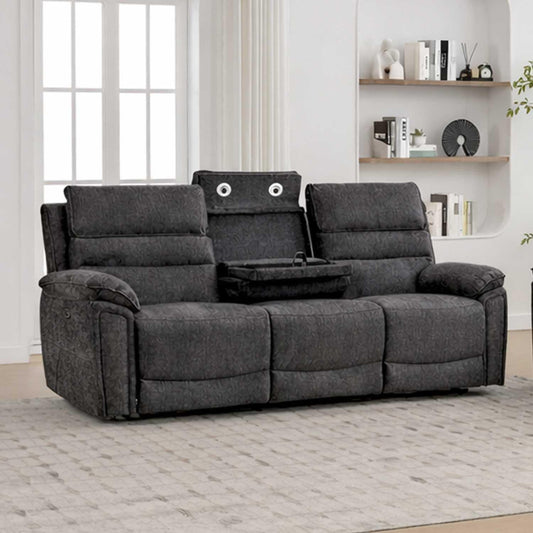 Sicily 3 Seater Sofa Electric Power Grey Chenille Fabric Recliners