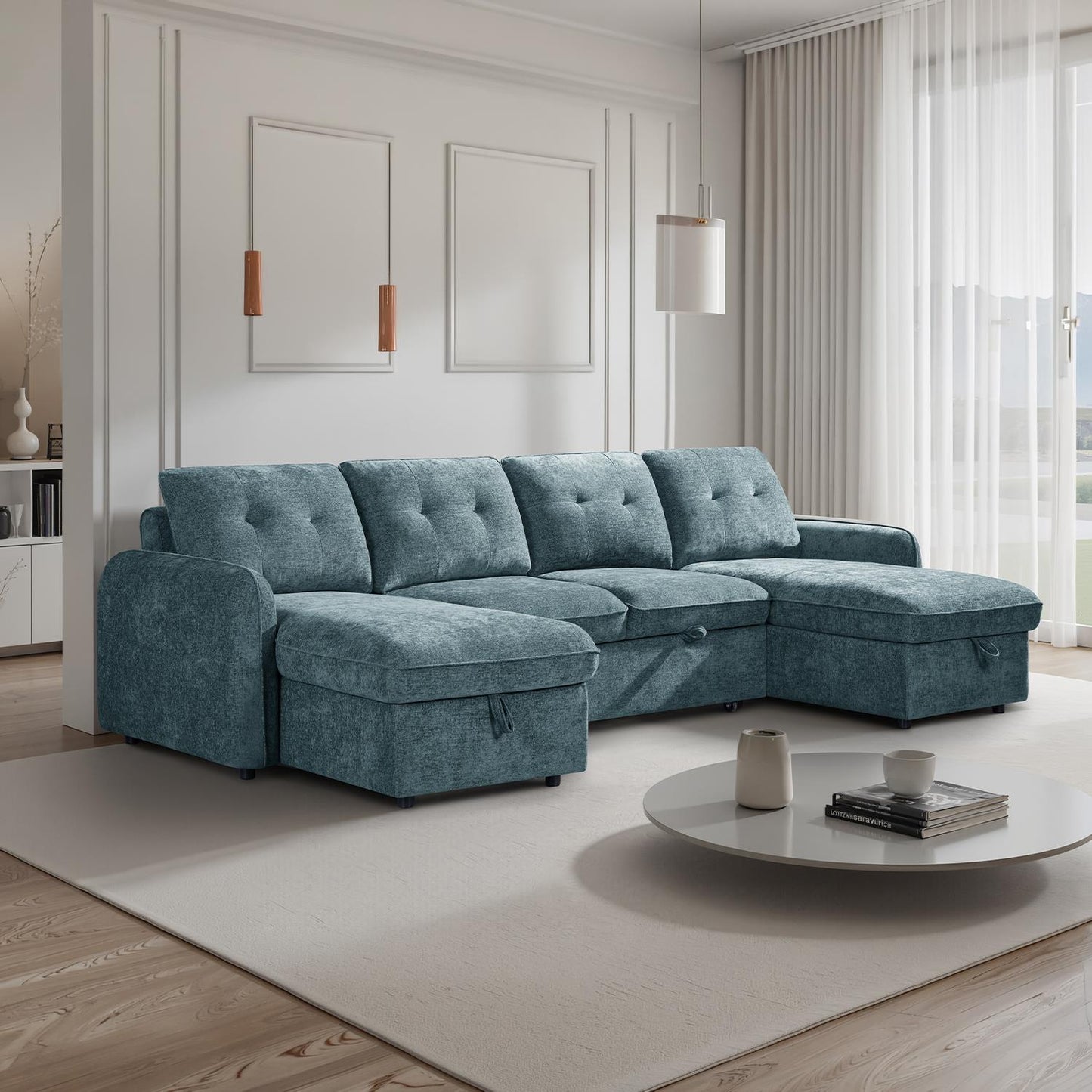 Seattle U Shaped 5 Seater Fabric Corner Sofa Bed