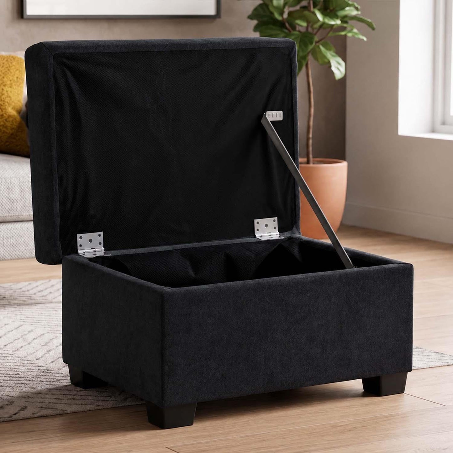 Milan Footstool With Storage Black Grey Mink