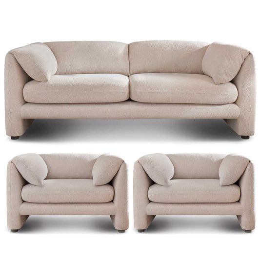 Chester 3 Piece Boucle Cream Fabric Sofas 3 + 1 + 1