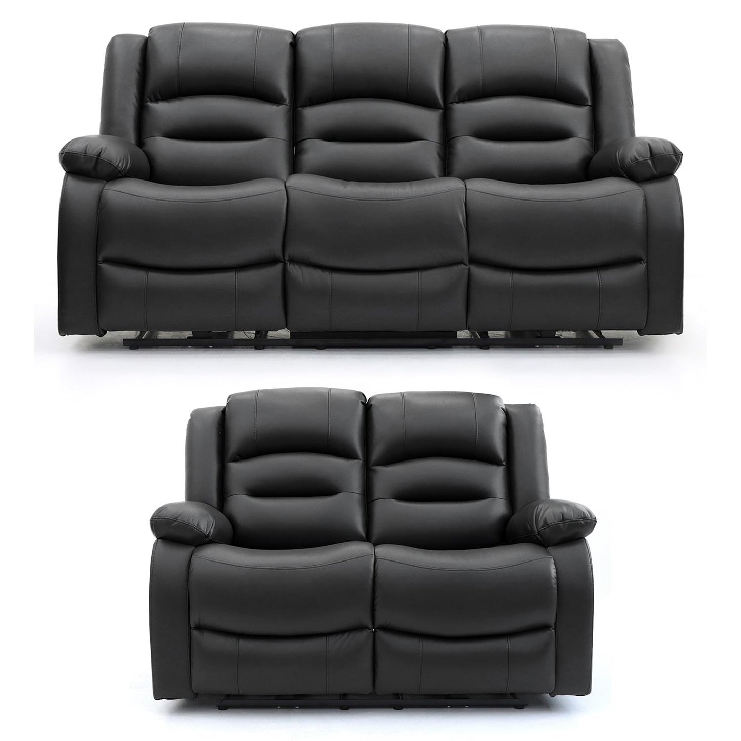 Arlo Leather Like Black or Grey 3 + 2 Electric Reclining Sofa Suite USB Charging + Drinks Tray