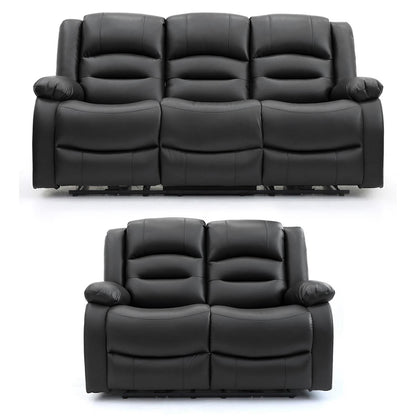 Arlo Leather Like Black or Grey 3 + 2 Electric Reclining Sofa Suite USB Charging + Drinks Tray