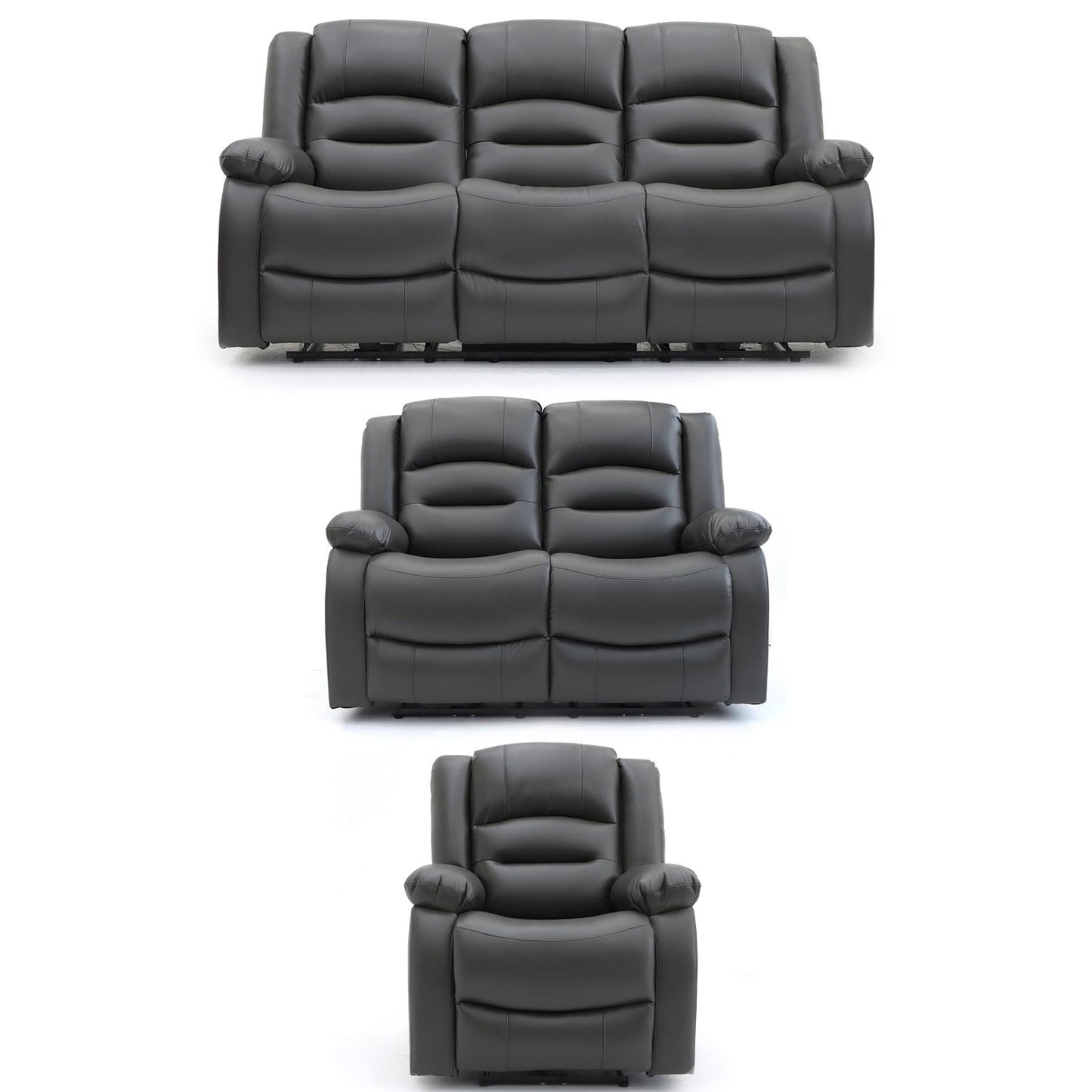 Arlo Black or Grey Leather Like Electric Reclining Sofa Suite 3 + 2 USB + Drinks Tray