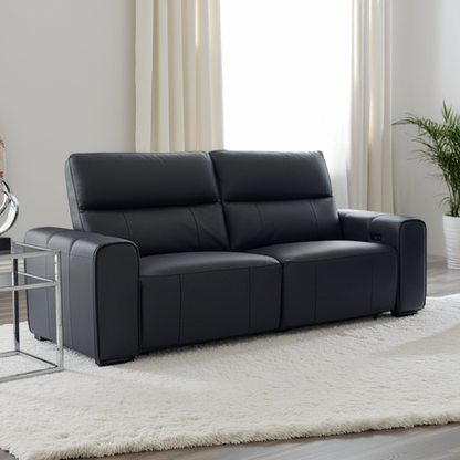 Belleza Modern Genuine Leather Electric Reclining 3 Seater Sofa Black