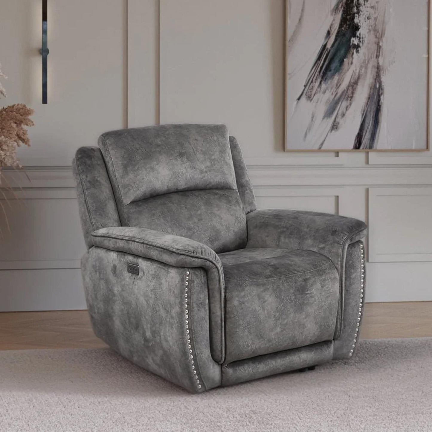 Mendoza Grey Plush Velvet Electric Reclining 3 Piece Sofa Suite 2 1 1
