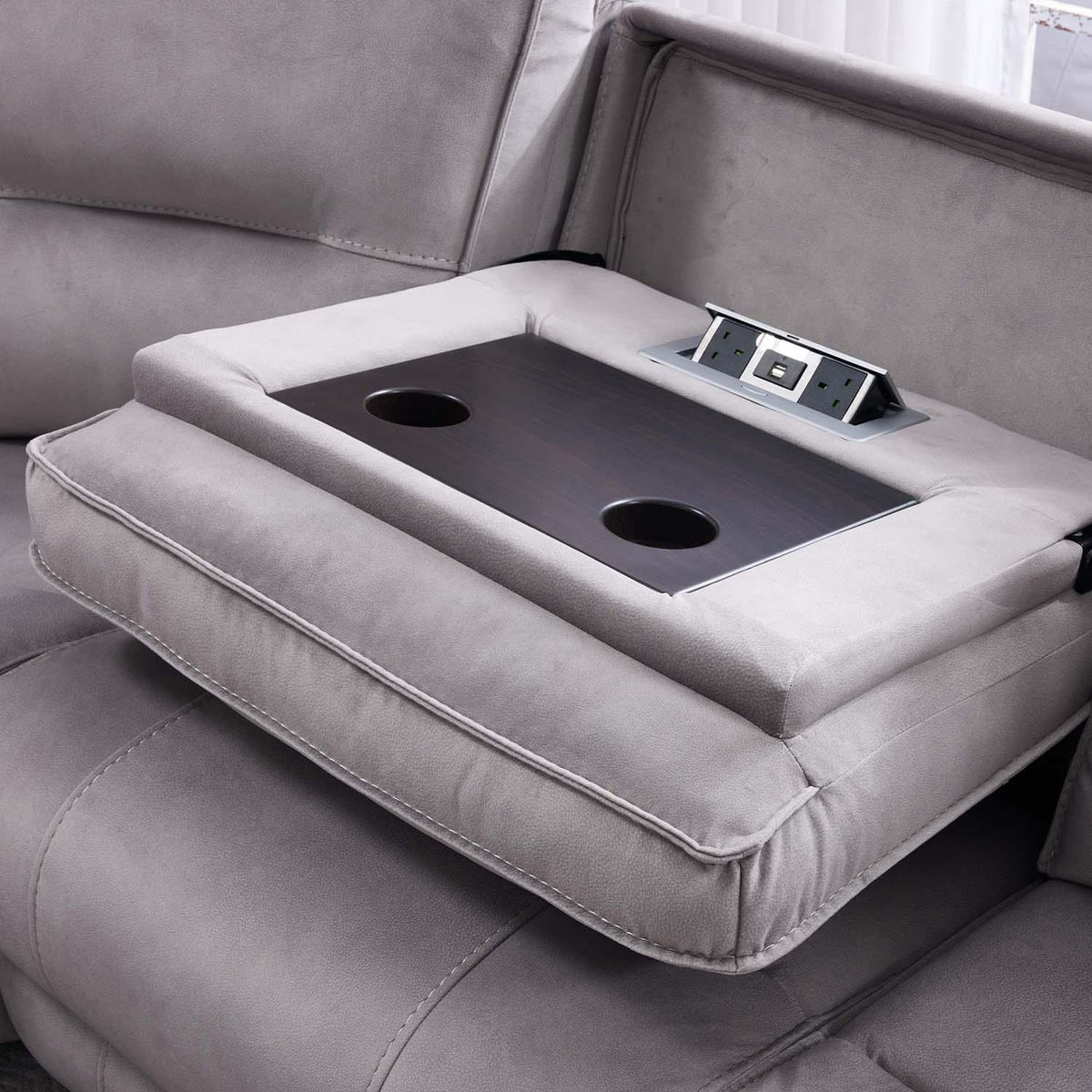 Caleb Power Electric Reclining Corner Sofa 5 Seater Aspen Latte USB