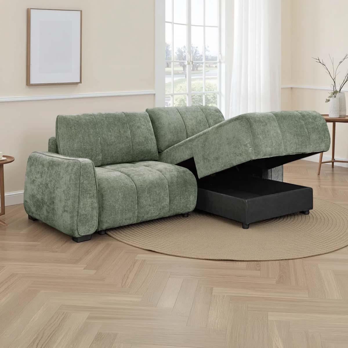 Parkstone Universal Corner Sofabed with Storage Beige Green or Grey