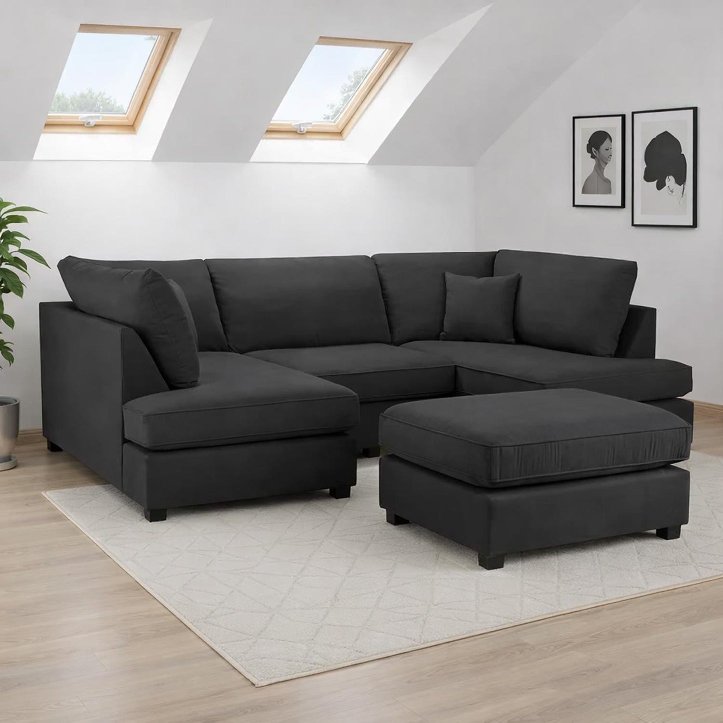 California Classic Fabric Beige, Black or Grey U shaped 6 Seater Sofa