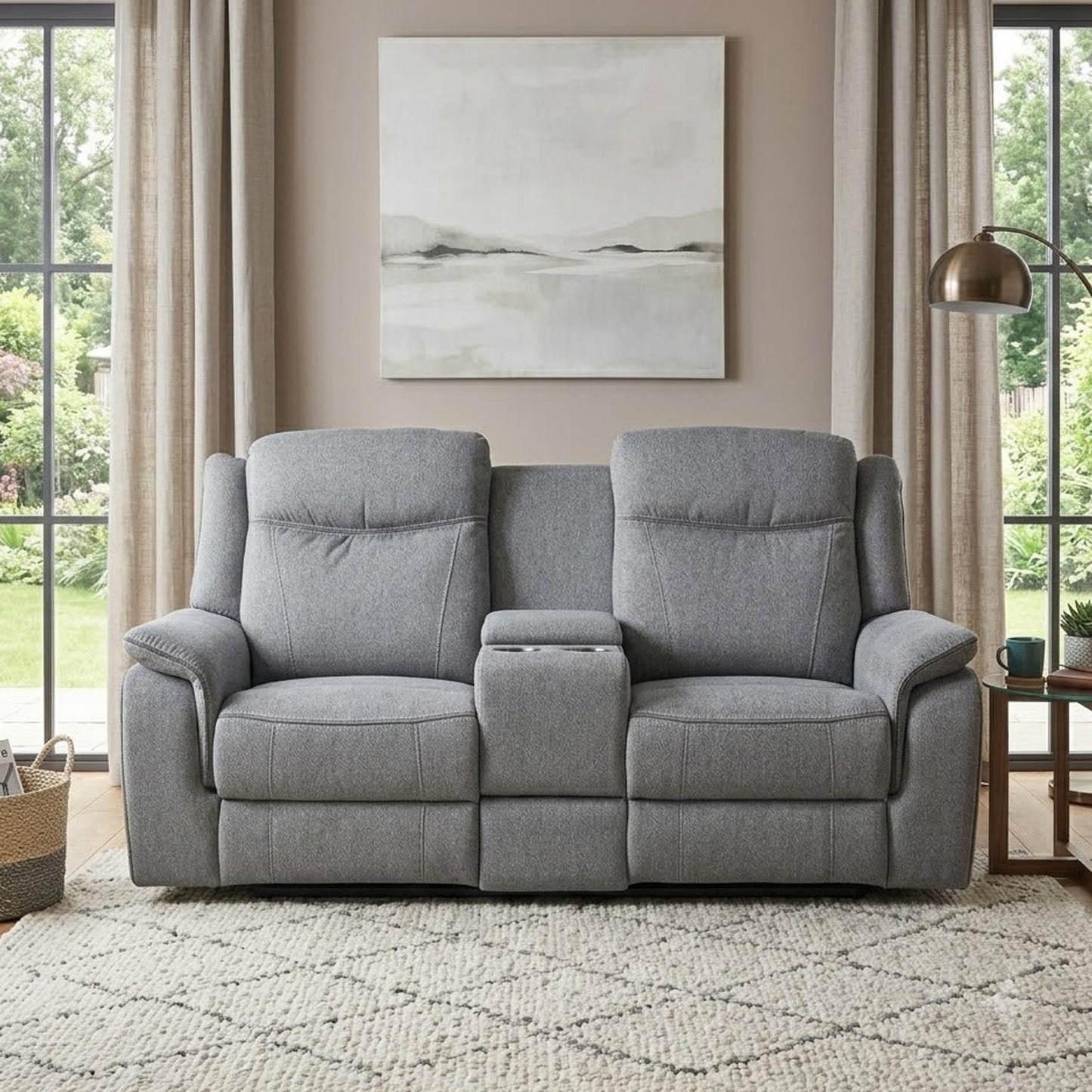 Milano Grey Fabric Electric Reclining Sofa Suite USB Cup Holder
