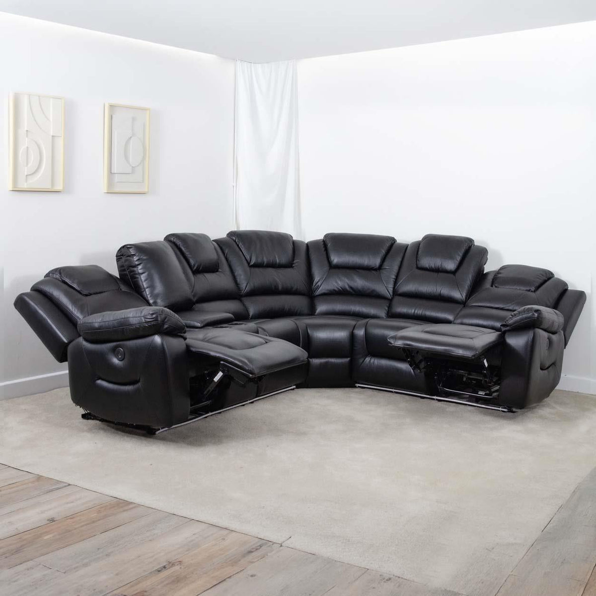 Oxbridge 5 Seater Electric Recliner Corner Sofa LED USB Black or Grey