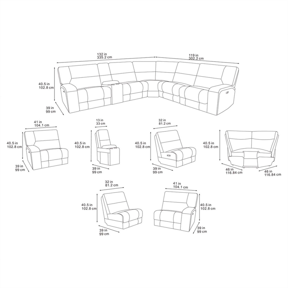 Caleb Power Electric Reclining Corner Sofa 5 Seater Aspen Latte USB