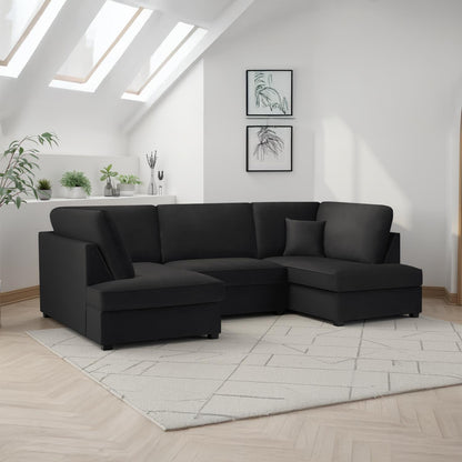 California Plush Velvet Beige, Black or Grey U shaped 6 Seater Sofa
