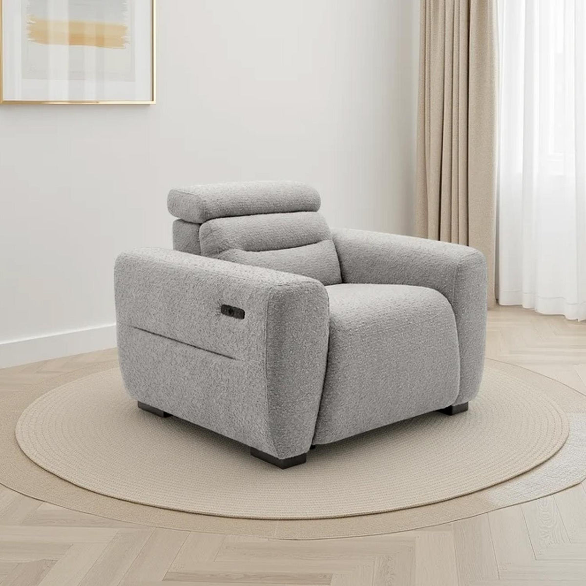 Thornton Electric Recliner Armchair Boucle USB Beige or Grey