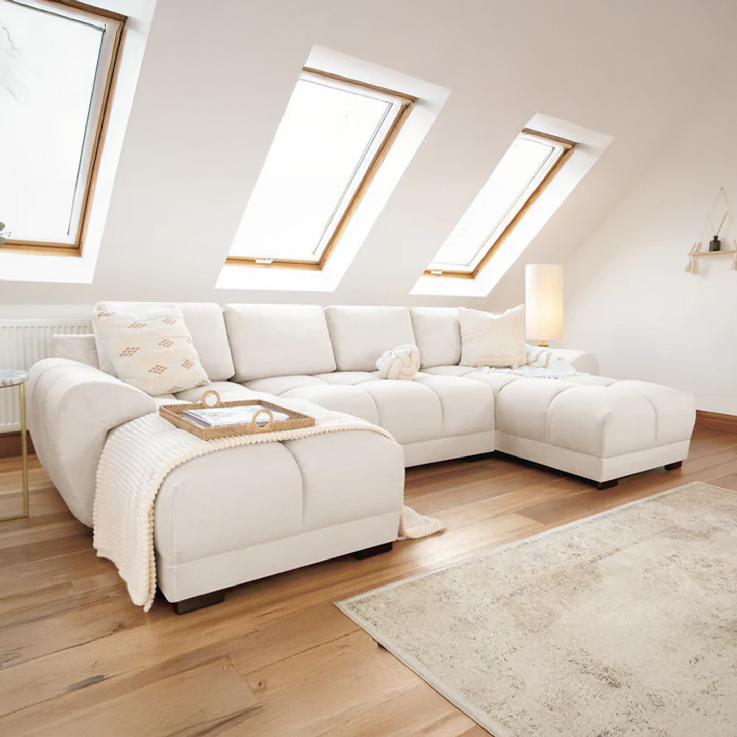 Zura Plush Velvet Large U Shaped 4 - 5 Seater Sofa  | Cream, Grey or Mocha