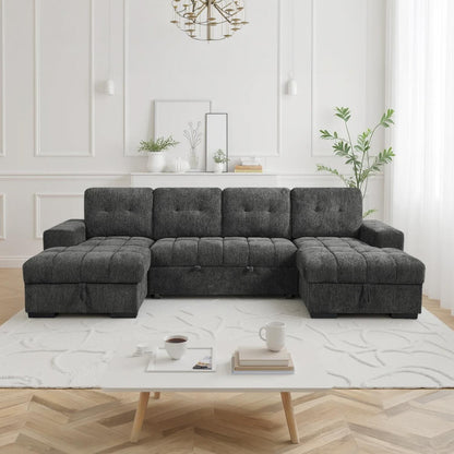 Luna U Shaped Sofa Bed Dual Storage Chaise Beige Grey or Teal