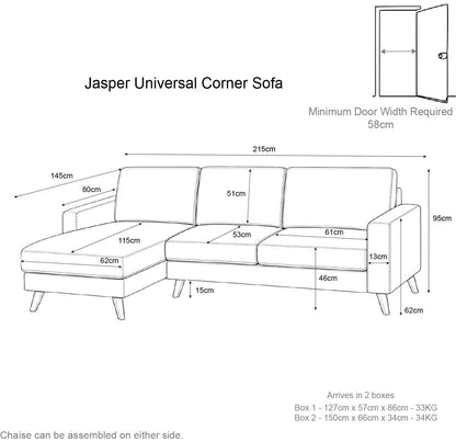 Jasper Universal Corner Sofa Reversible Chaise Dark Grey Grey Beige