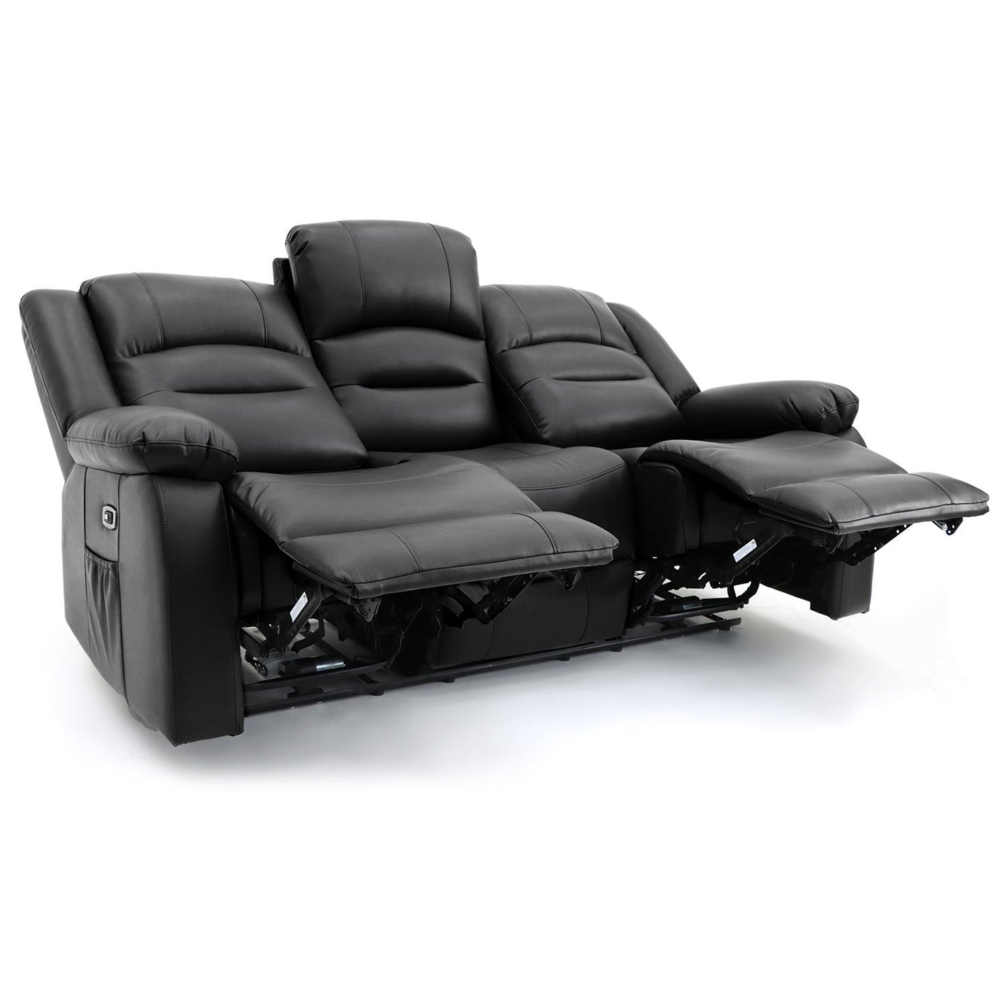 Arlo Leather Like Black or Grey 3 + 2 Electric Reclining Sofa Suite USB Charging + Drinks Tray