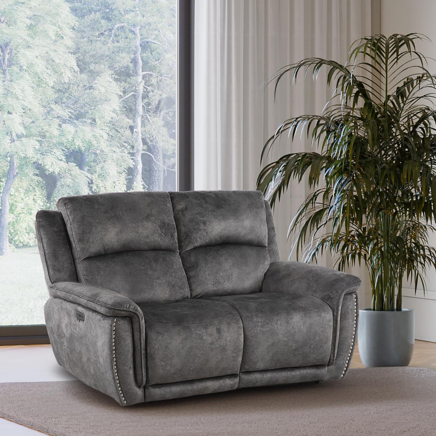 Mendoza Grey Plush Velvet Electric Reclining 3 + 2 Sofa Suite