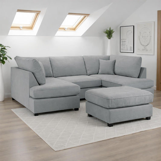 California Classic Fabric Beige, Black or Grey U shaped 6 Seater Sofa