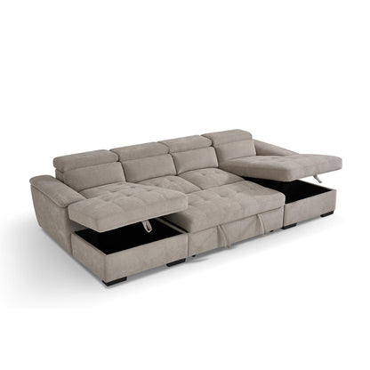 Large 4 5 Seater Fabric U Shaped Sofa Bed Tilting Headrest Storage