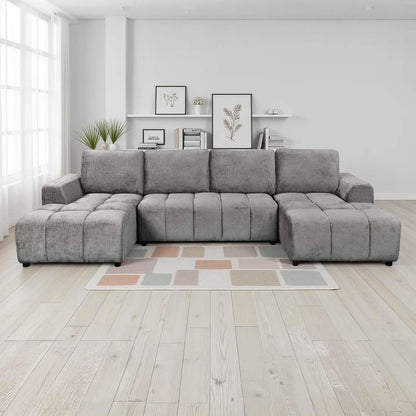 Stanford U Shaped Plush Velvet Sofa Bed Storage Beige Green or Grey