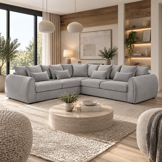 Mercer Large 5 Seater 2 Corner 2 Velvet Sofa Grey or Mocha