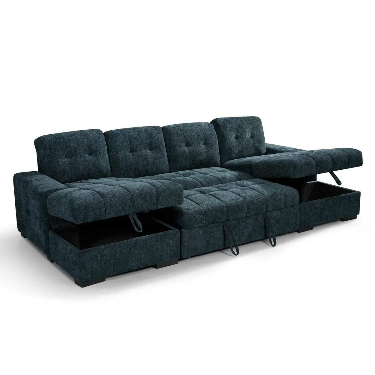 Luna U Shaped Sofa Bed Dual Storage Chaise Beige Grey or Teal