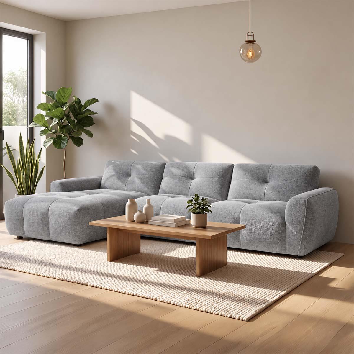Marsha Large Chaise Corner Sofa Fabric L Shaped Beige or Grey