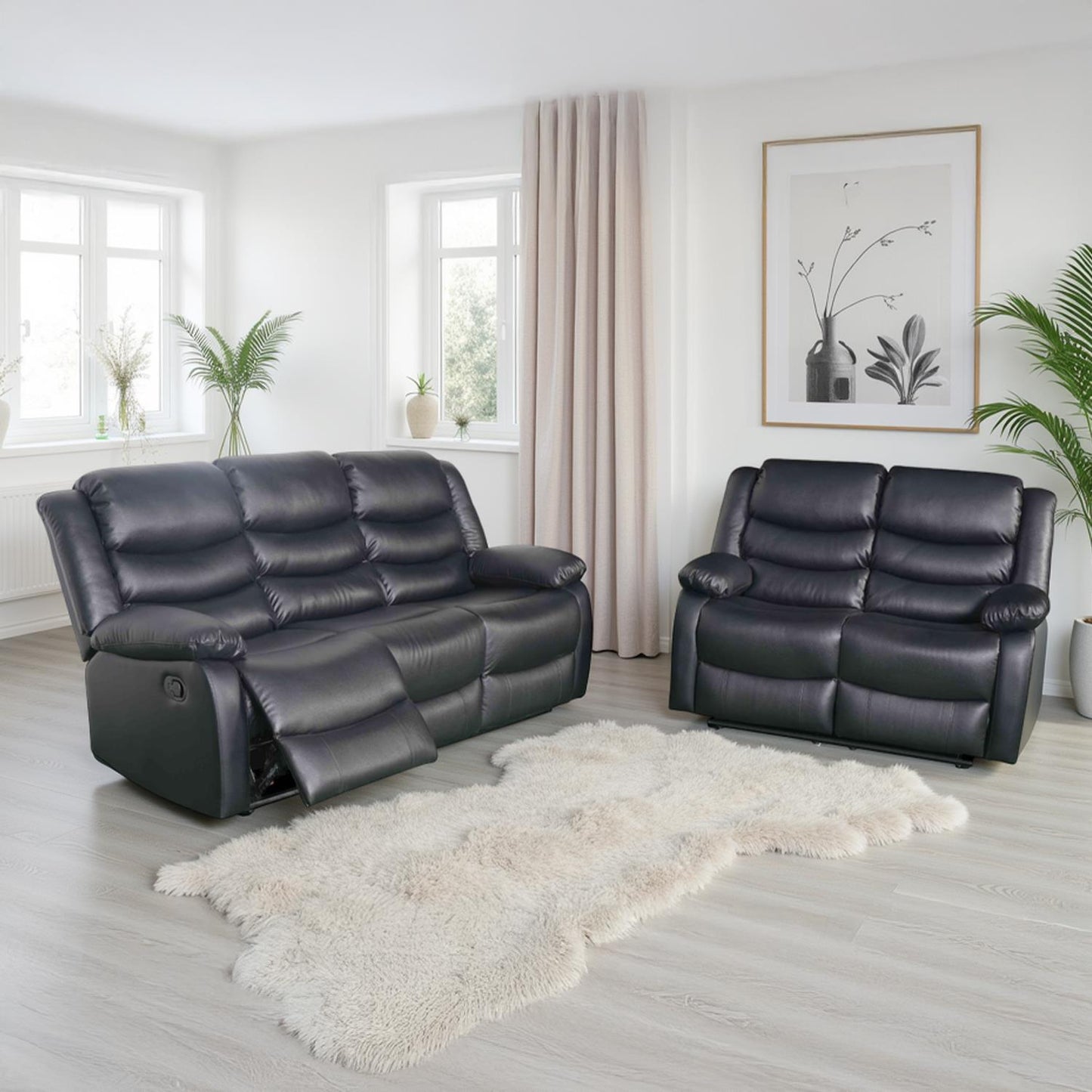 Cortland Leather Look 3 + 2 Sofa Suite Manual Reclining Black or Brown