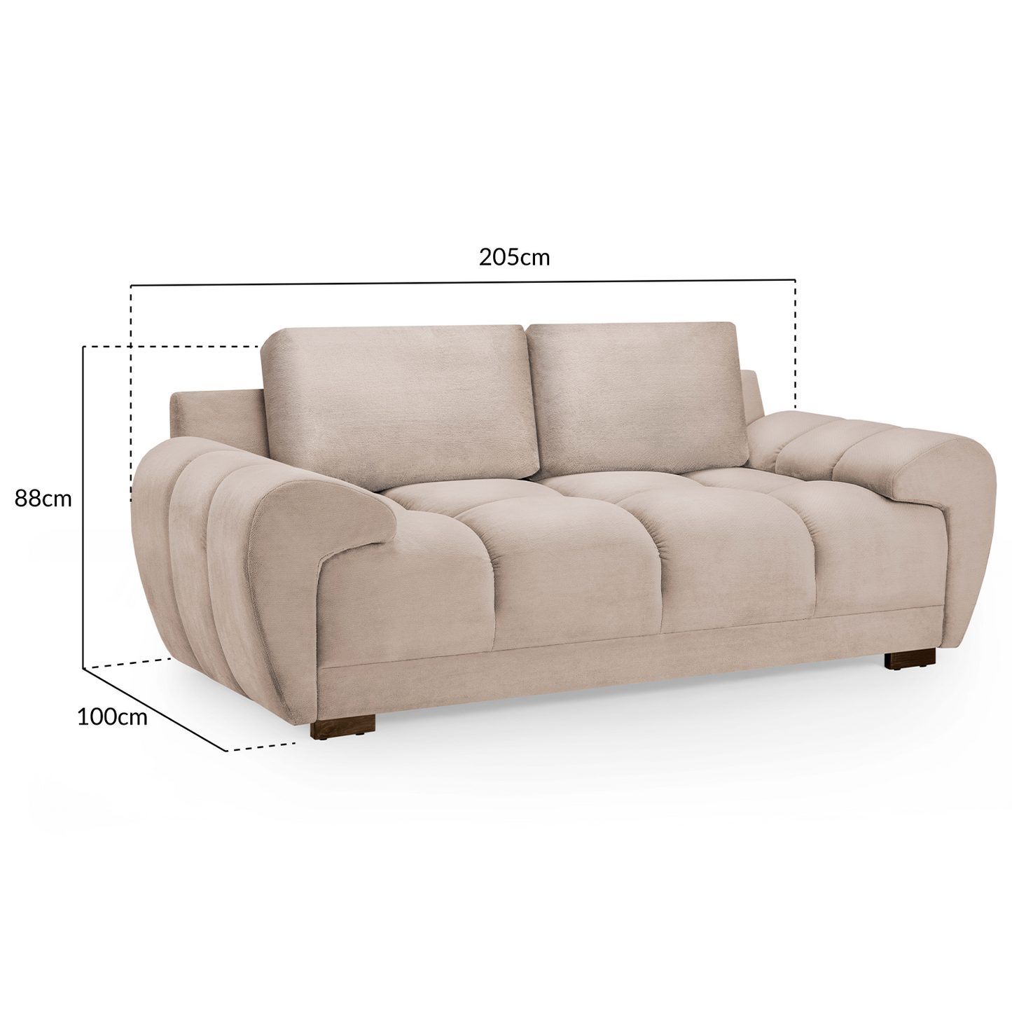 Zura Plush Fabric Large 2 Seater Sofa | Cream, Grey or Mocha