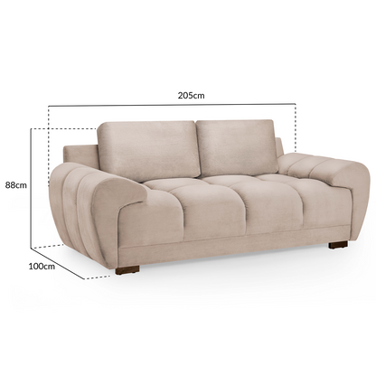 Zura Plush Fabric Large 2 Seater Sofa | Cream, Grey or Mocha