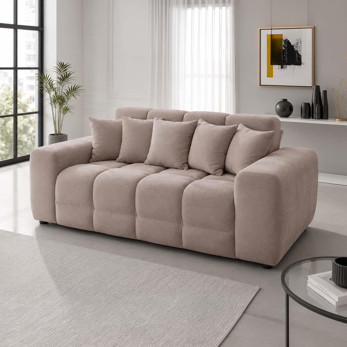 Jenson 3 Seater Plush Velvet Sofa with Deep Seats & Boxed Arms