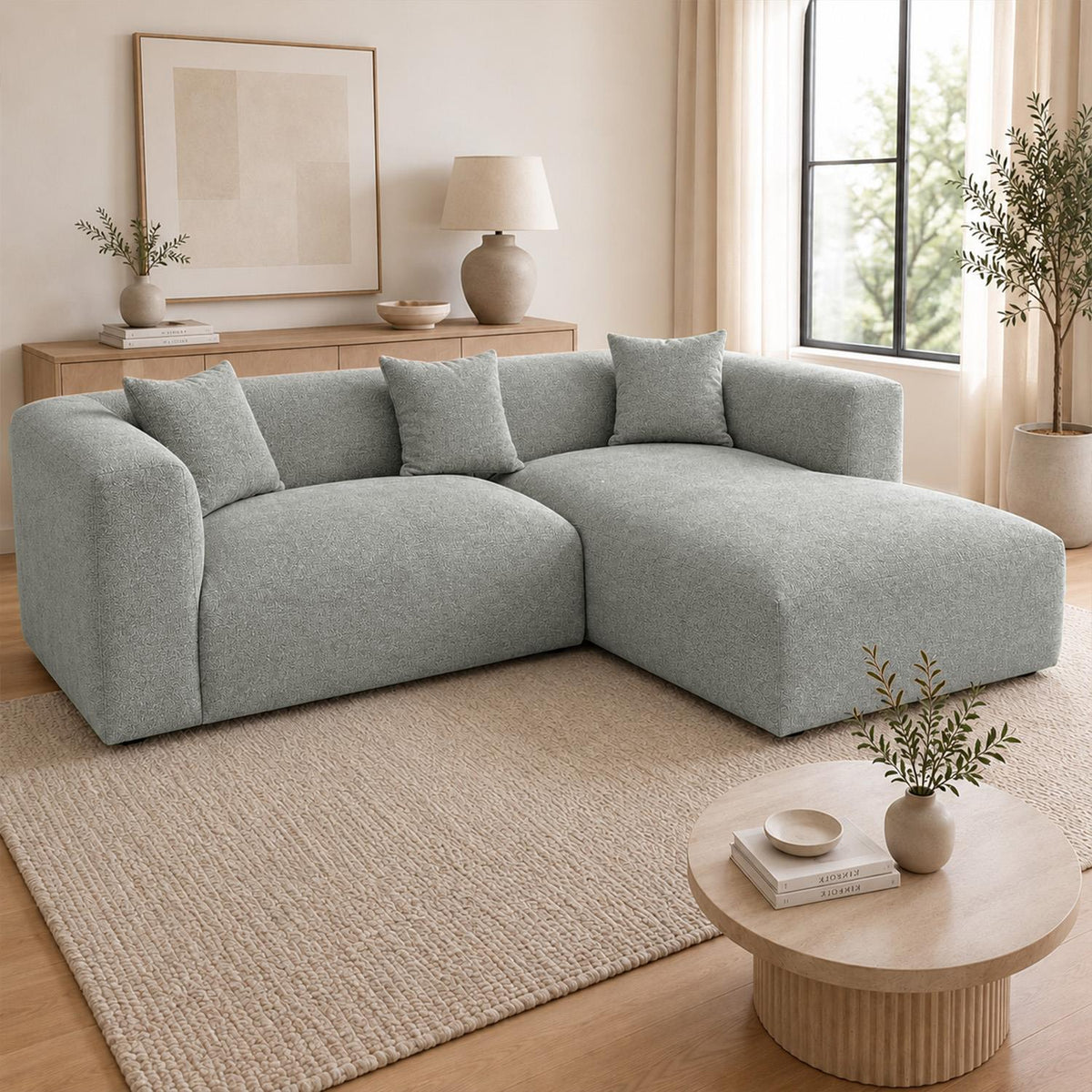 Ely Cloud Chaise L-Shaped Corner Sofa, Linen Fabric, LHF or RHF