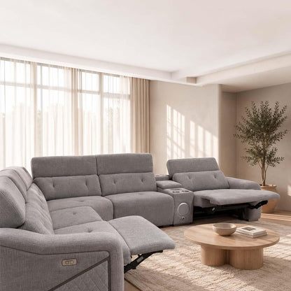 Oxley 5 Seater Electric Recliner Corner Sofa Bluetooth Beige or Grey
