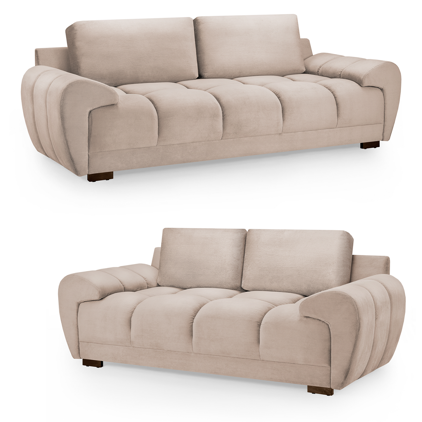 Zura Plush Velvet Large 3 + 2 Sofa Suite | Cream, Grey or Mocha